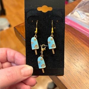New Gold n Blue Popsicle Earrings w matching charm bling hearts gold accents